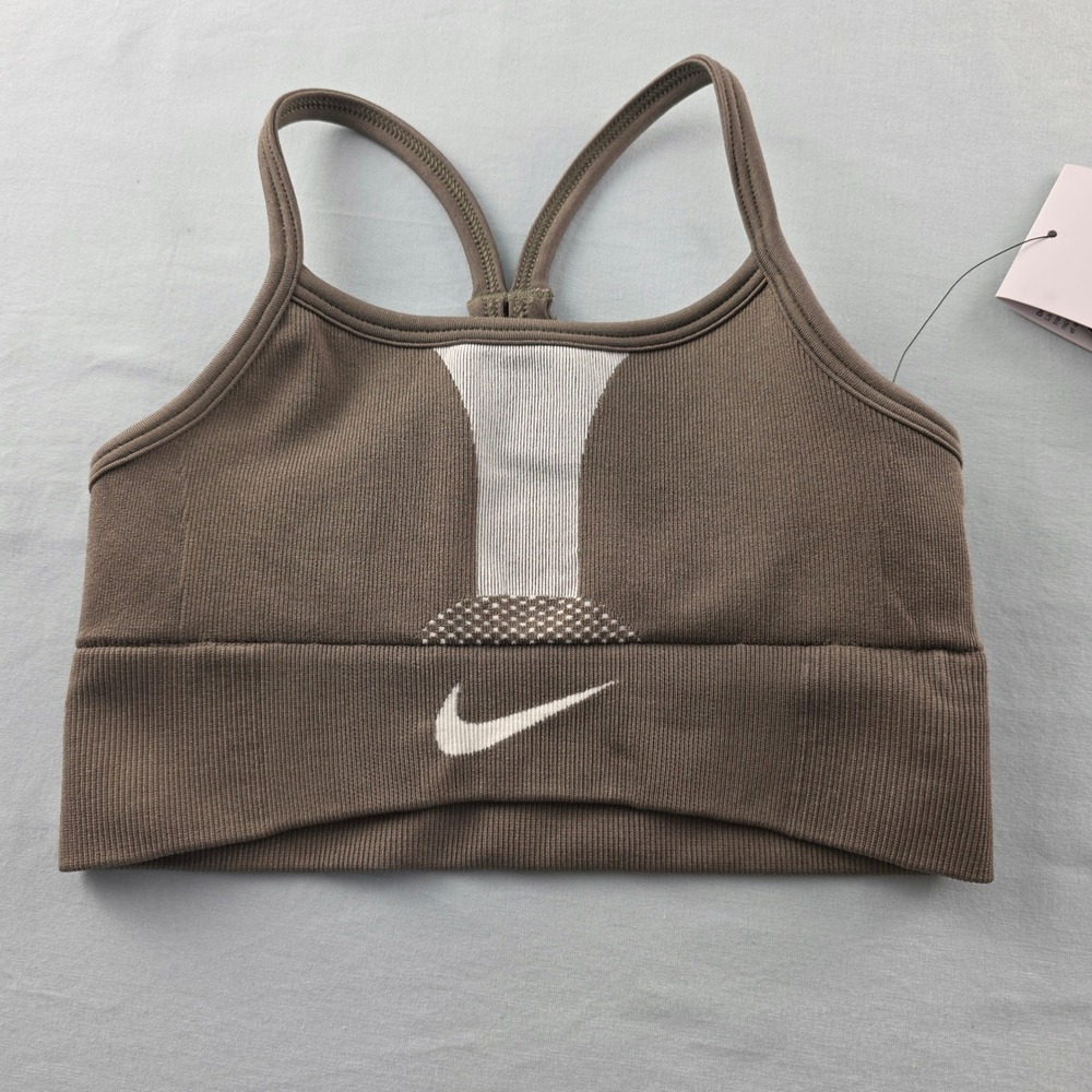 Nike Kids Girls Dri-FIT Seamless Training Sports Bra Olive Green Size S NEW WT
